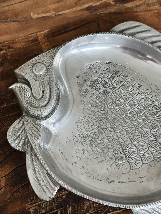 Vintage Polished Pewter Fish Serving Dish