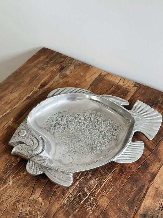 Vintage Polished Pewter Fish Serving Dish