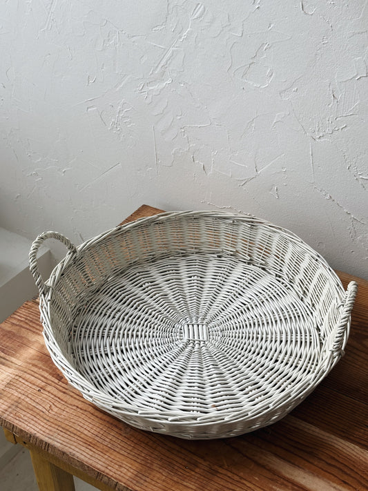 Vintage White Wicker Round Basket