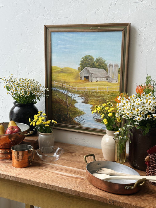 Vintage Barn and Creek Oil Painting - Pick up only