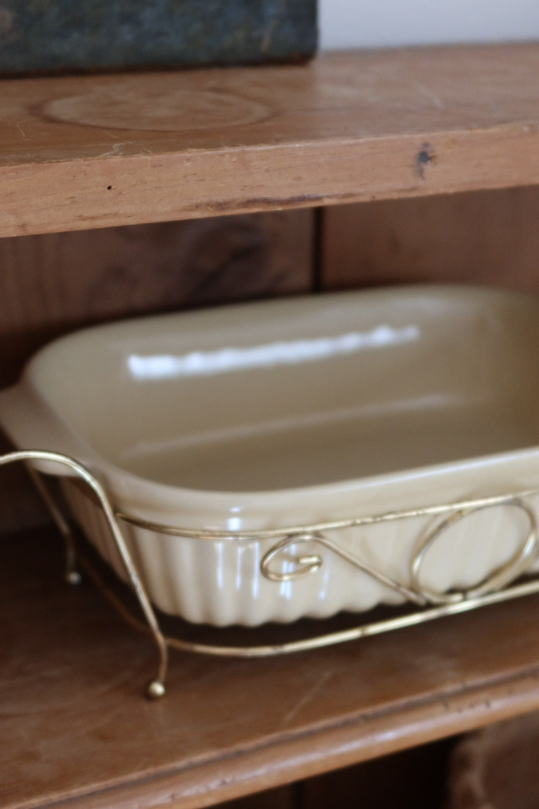 Vintage Casserole Dish w/ Brass Stand