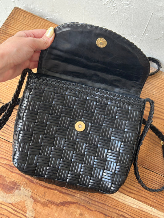 Vintage Black Woven Leather Purse