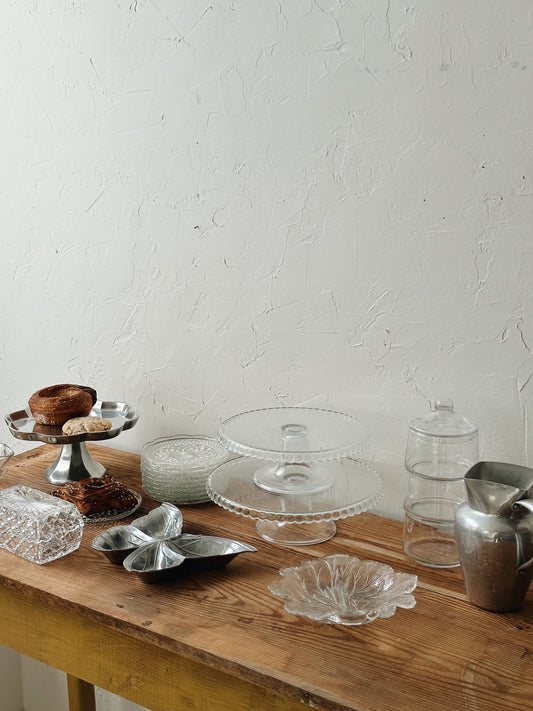 Vintage Glass Cake Plate with Scalloped Edge