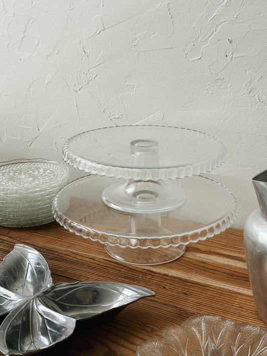 Vintage Glass Cake Plate with Scalloped Edge