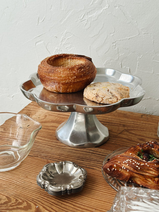 Vintage Silver Scalloped Rim Pedestal Serving Platter