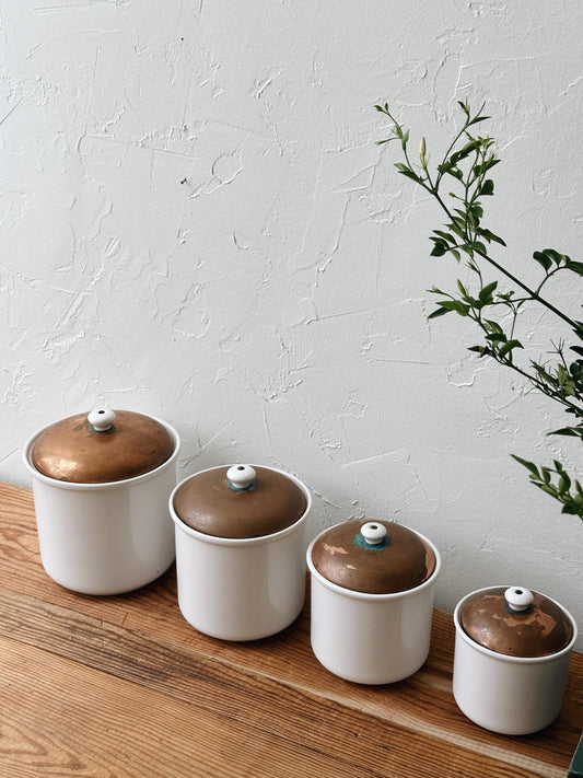Vintage Ceramic Canister Set w/ Copper Lids