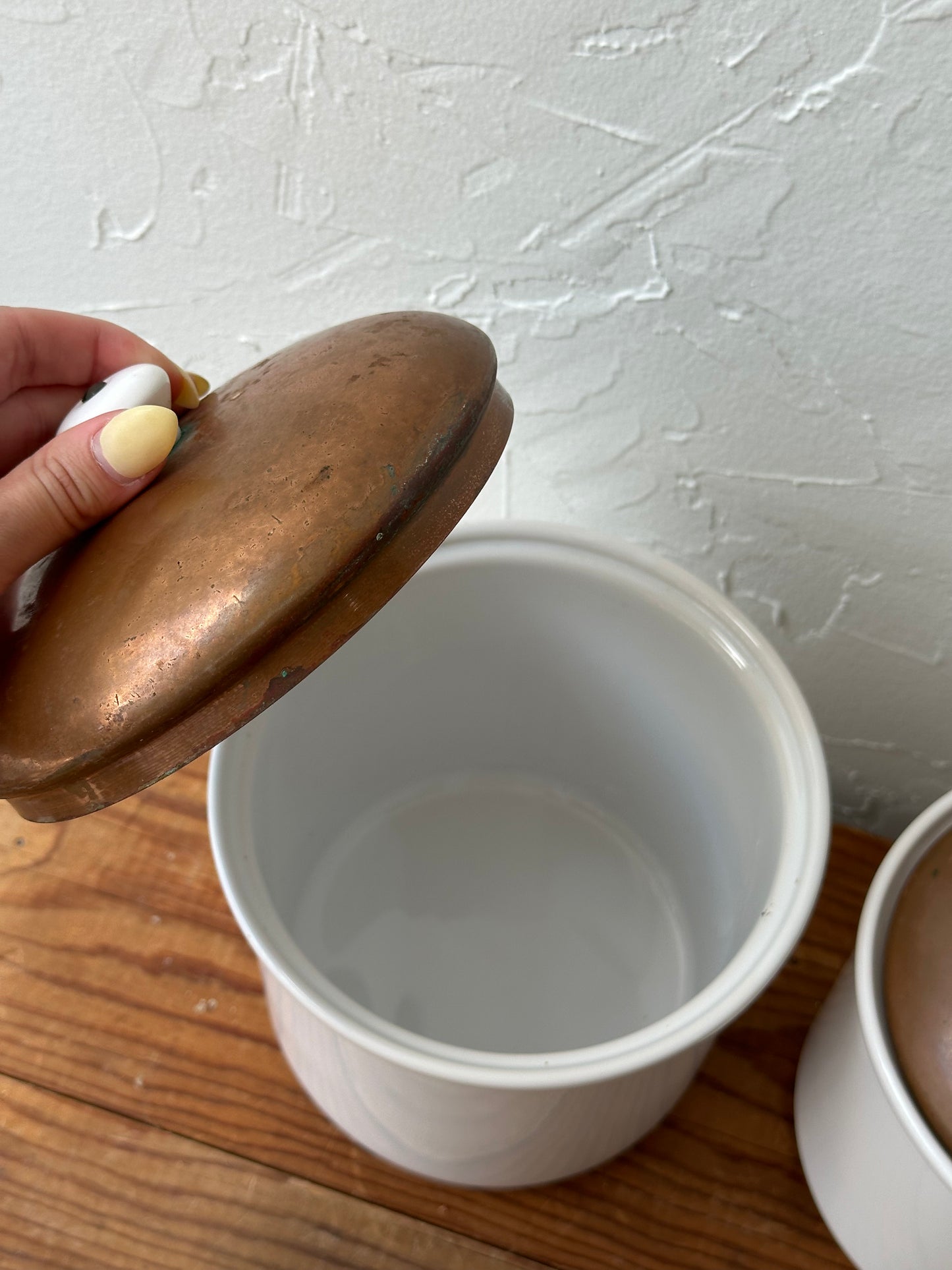 Vintage Ceramic Canister Set w/ Copper Lids