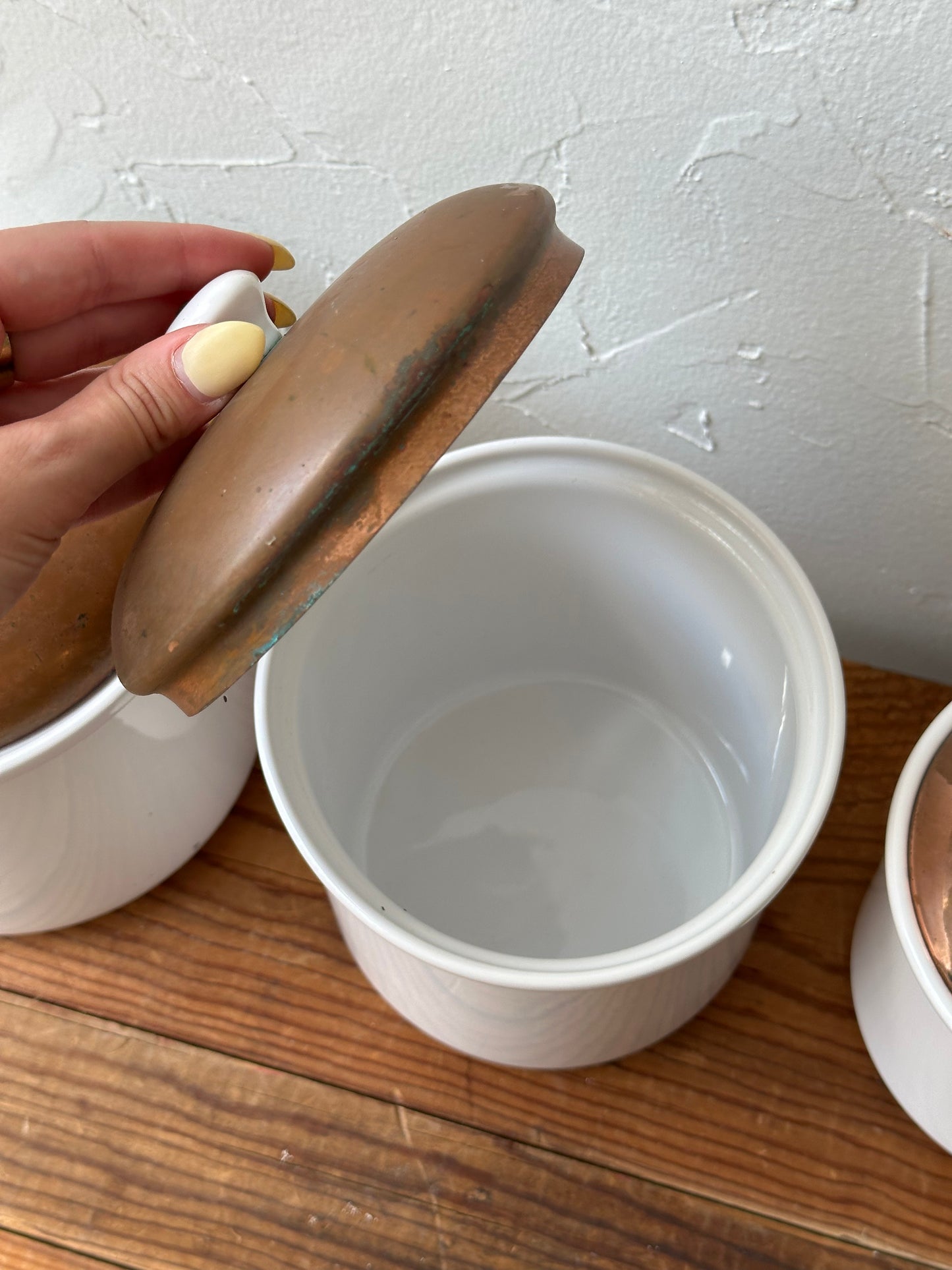 Vintage Ceramic Canister Set w/ Copper Lids