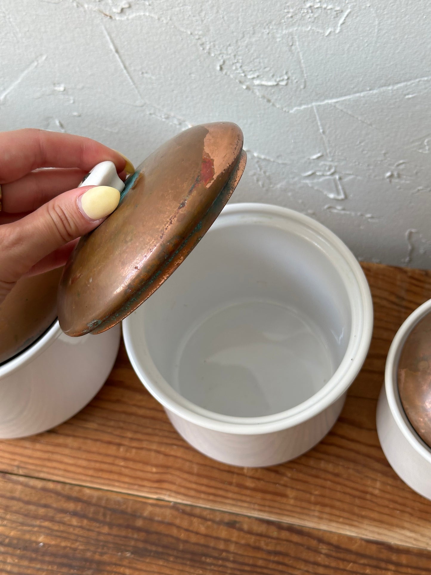 Vintage Ceramic Canister Set w/ Copper Lids