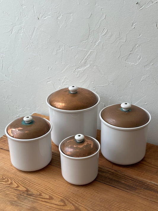 Vintage Ceramic Canister Set w/ Copper Lids