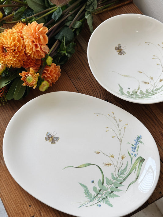 Vintage Floral Platter w/ Butterfly Detail
