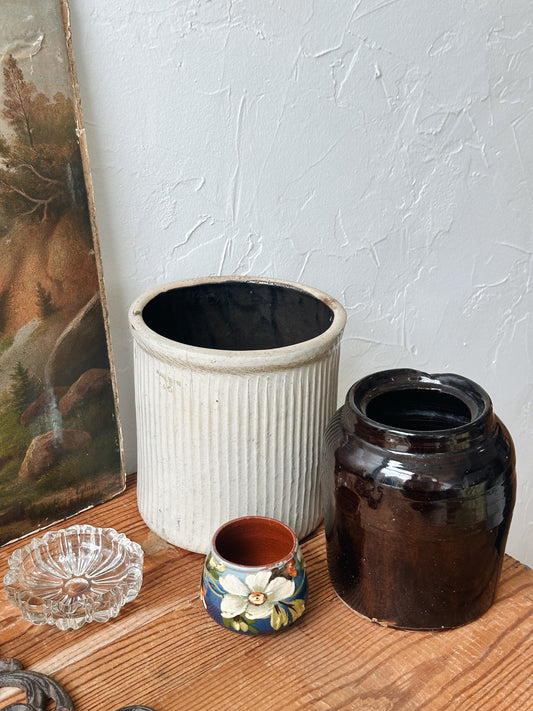 Vintage Ribbed Cream Crock - Pick Up Only