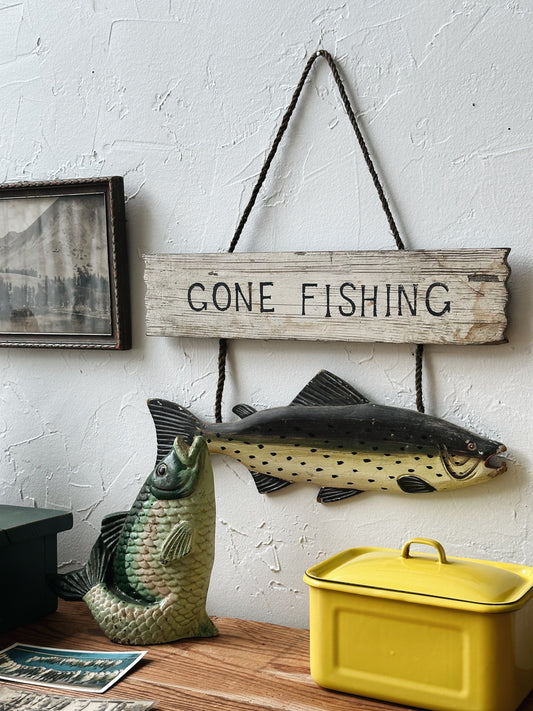 Vintage Gone Fishing Wall Hanging