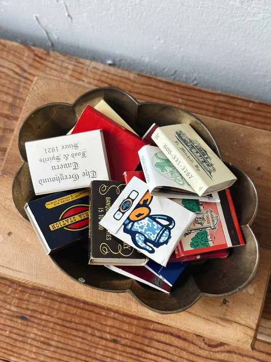 Vintage Brass Wavy Bowl w/ matches