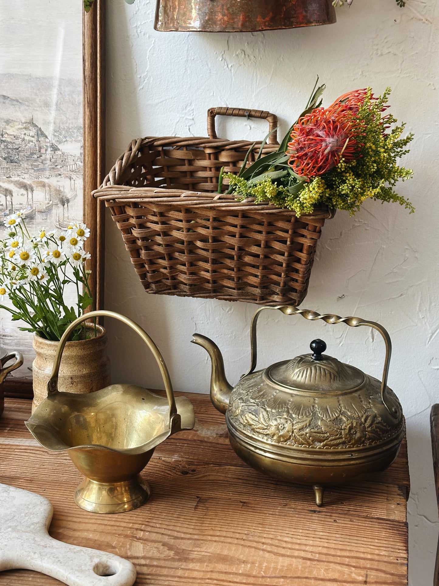 Vintage Brass Floral Teapot