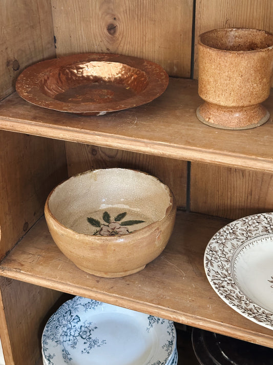 Vintage Primitive Bowl w/ Flower
