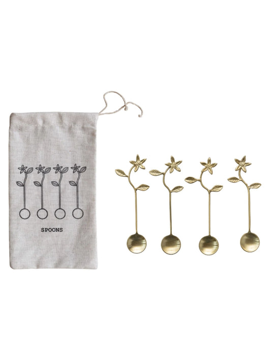 Stainless Steel and Brass Flower Spoons