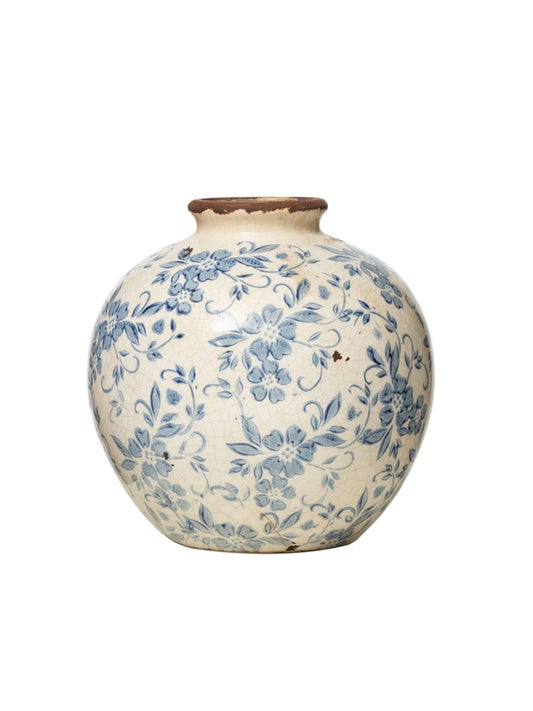 Terra-cotta Vase w/ Transferware Pattern