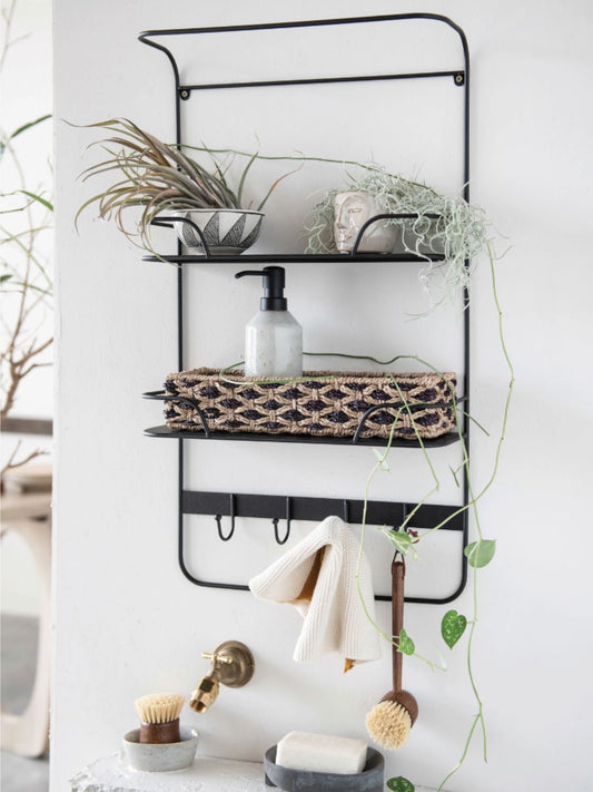 Metal Wall Shelf w/ 2 Shelves & 4 Hooks (pick up only)