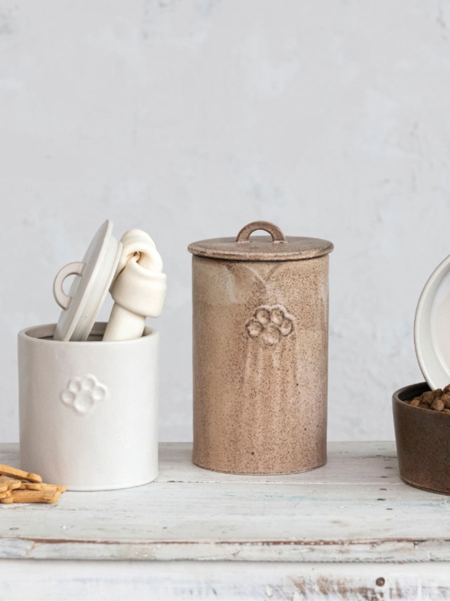 Debossed Stoneware Treat Canister w/ Paw Print (PICK UP ONLY)