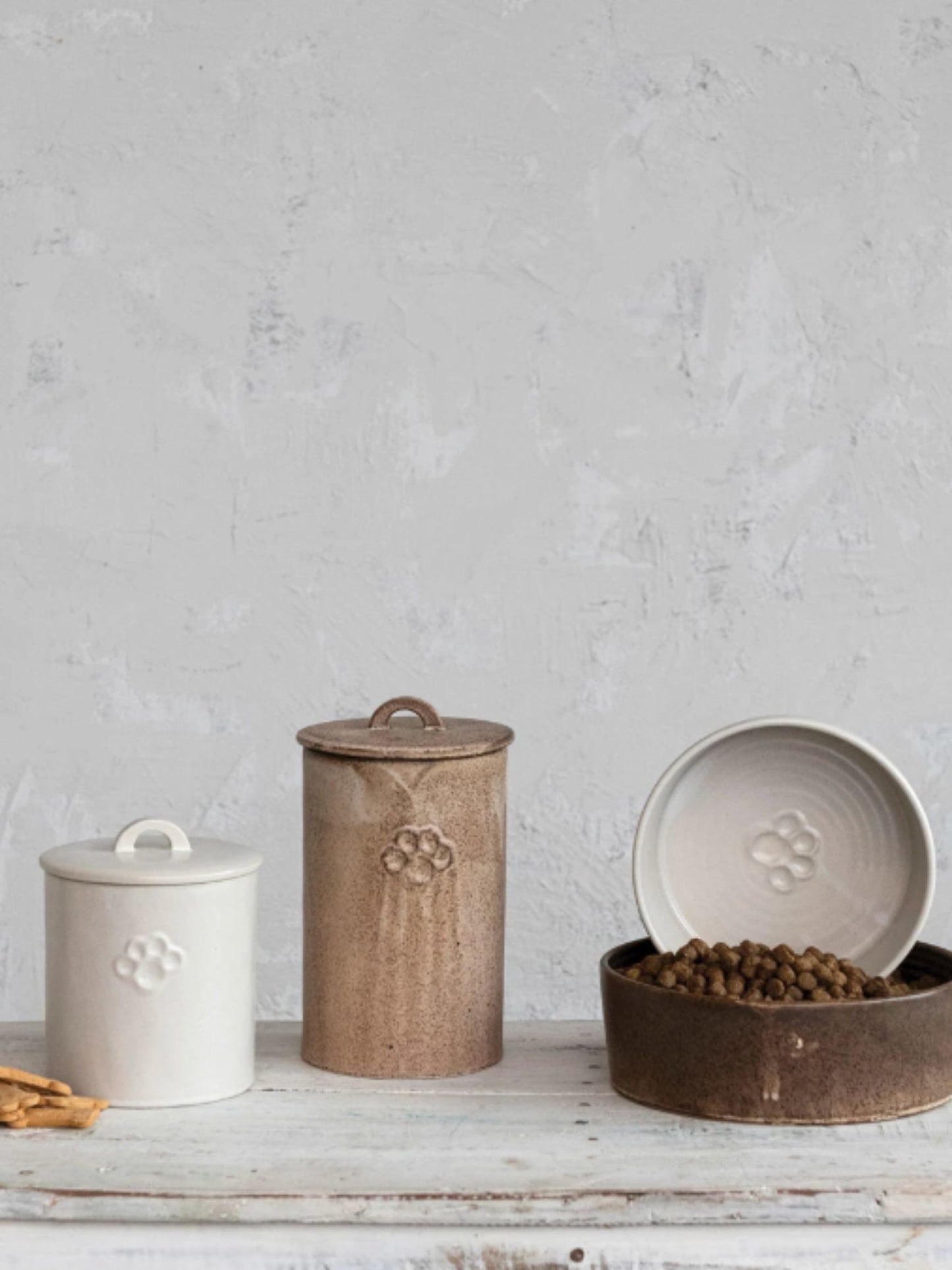 Debossed Stoneware Pet Bowl w/ Paw Print
