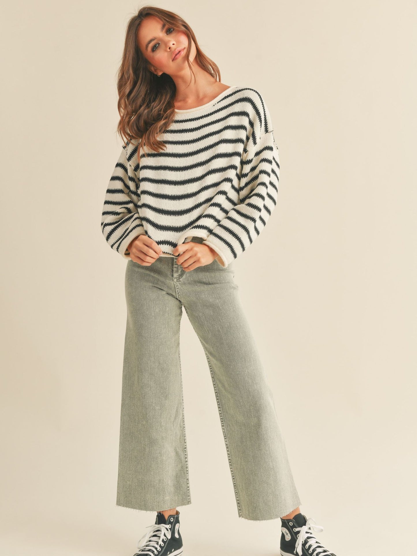 Black & White Stripe Boxy Sweater