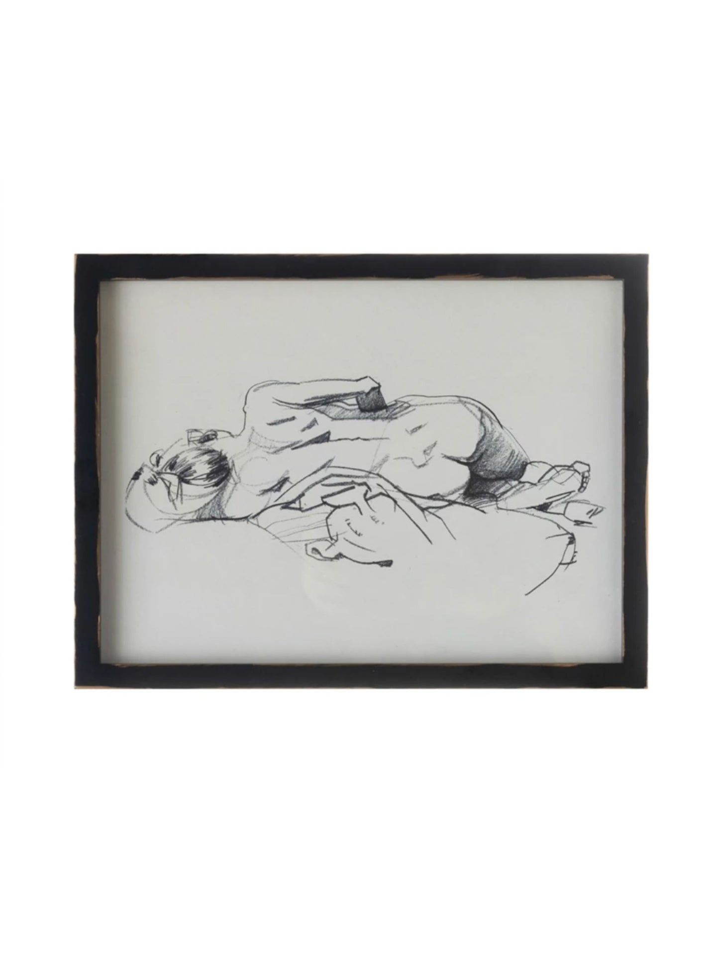 Wood Framed Glass Wall Décor w/ Nude Sketch (PICK UP ONLY)