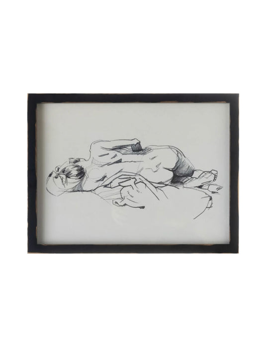 Wood Framed Glass Wall Décor w/ Nude Sketch (PICK UP ONLY)