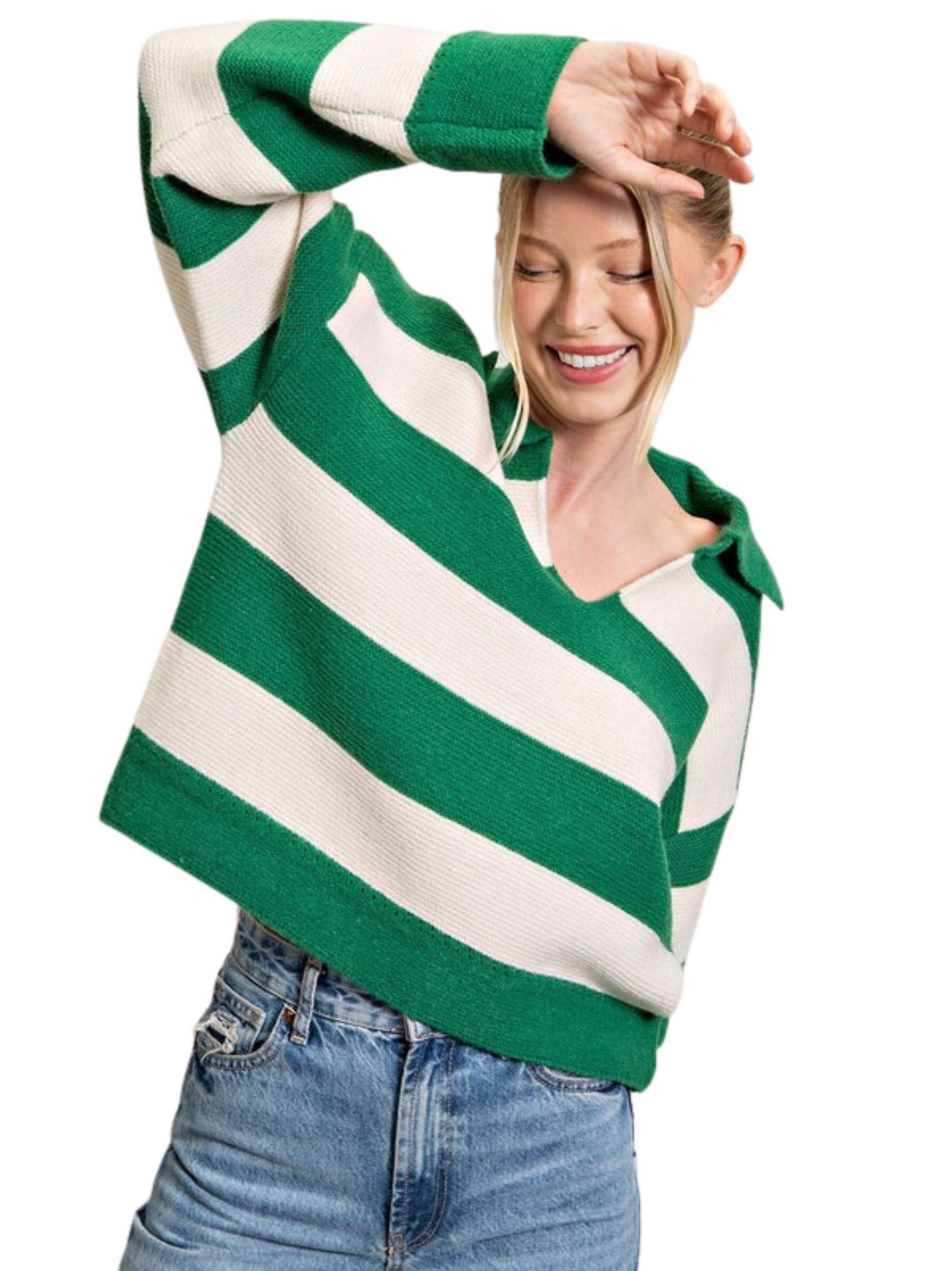John Deer Green Stripe Sweater