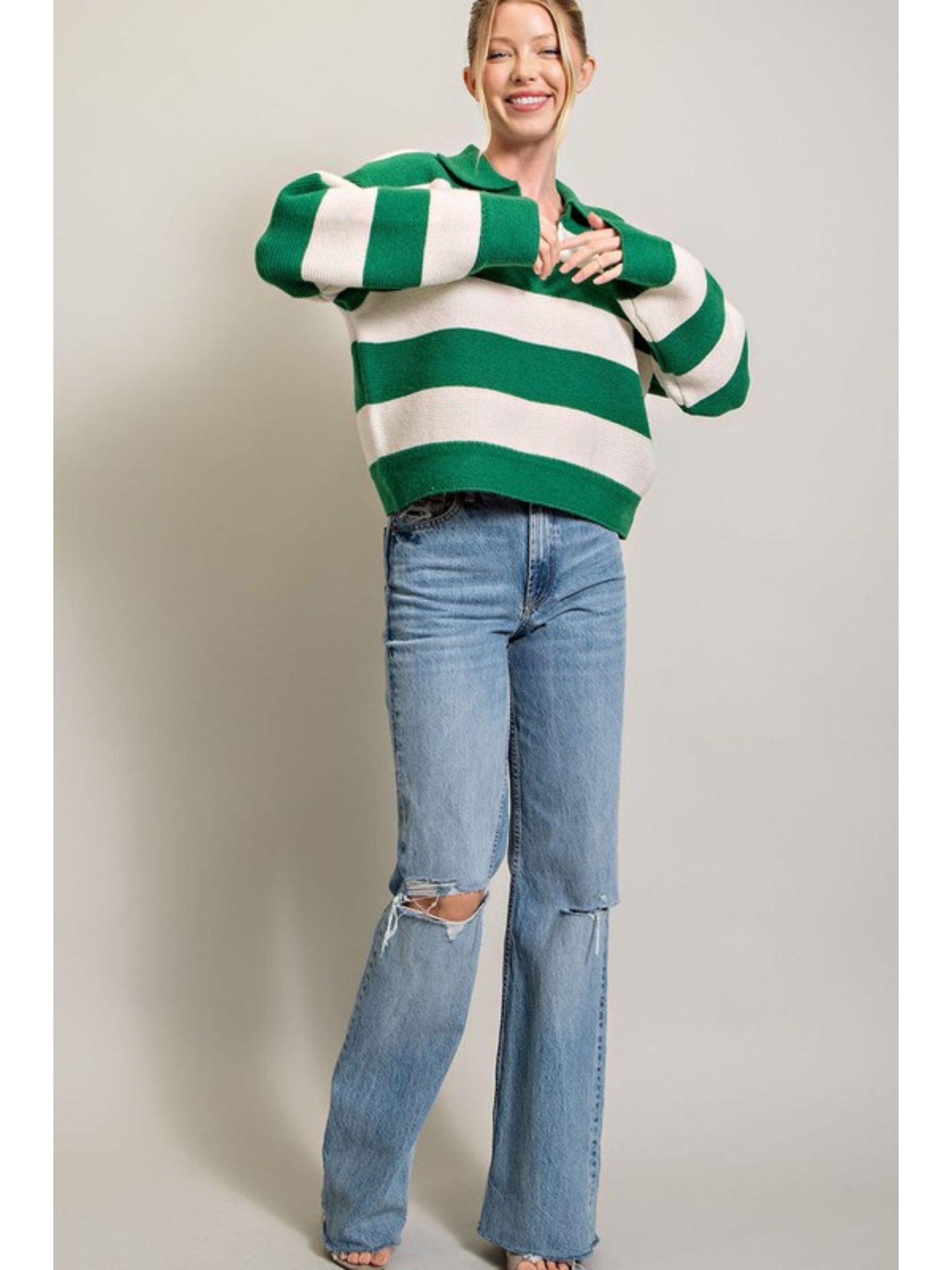 John Deer Green Stripe Sweater