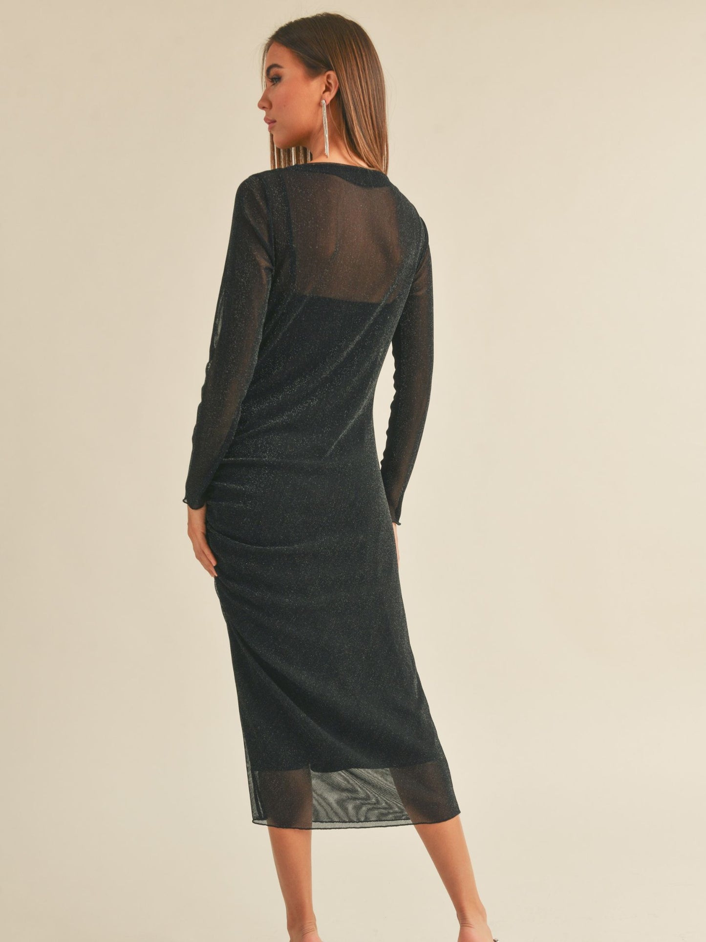 Lurex Detailed Mesh Draped Dress