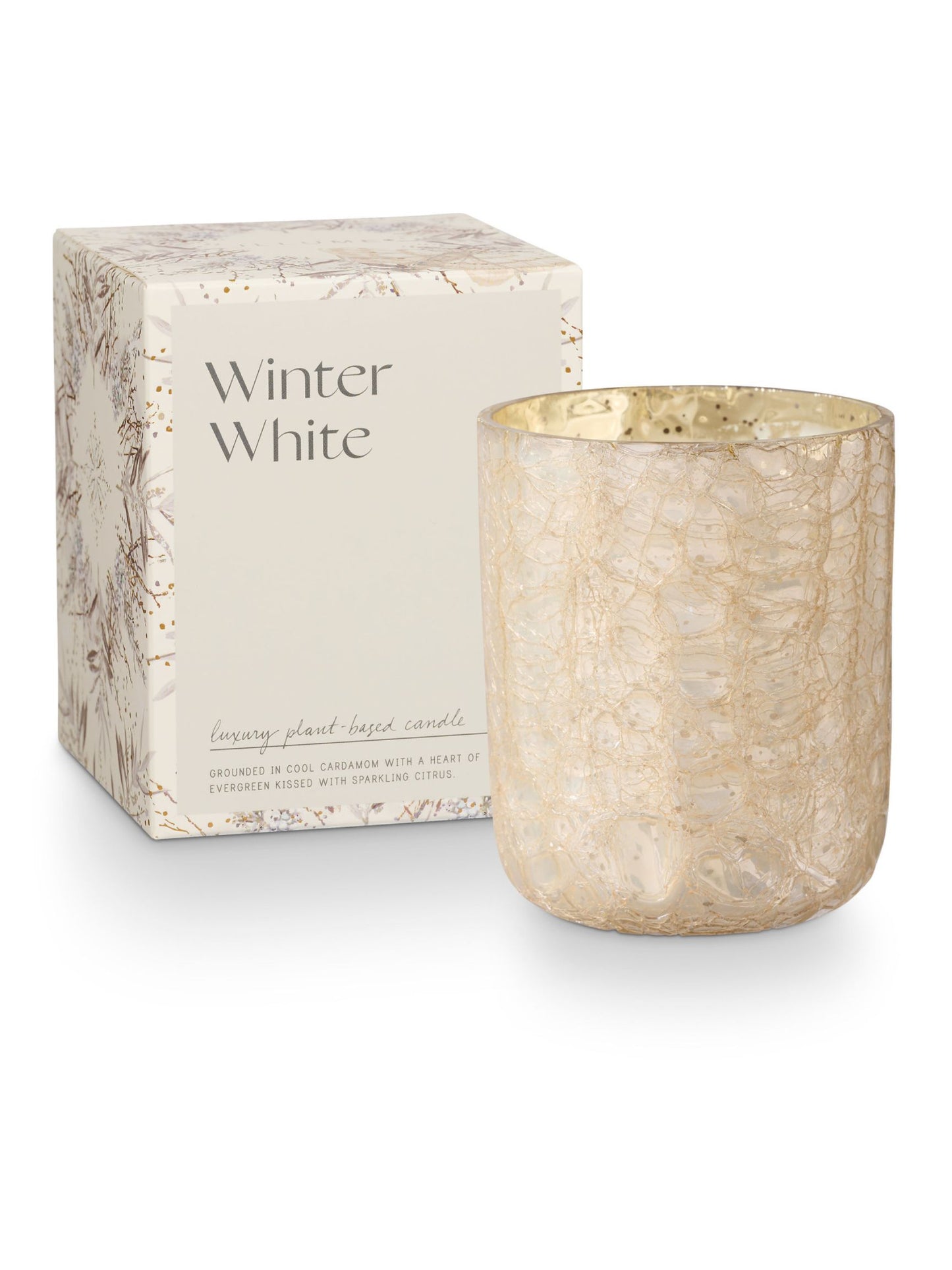 Winter White Small Crackle Glass Candle