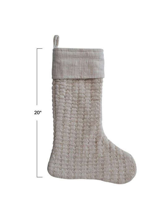 Wool Knit Stocking w/ Cotton Slub Cuff