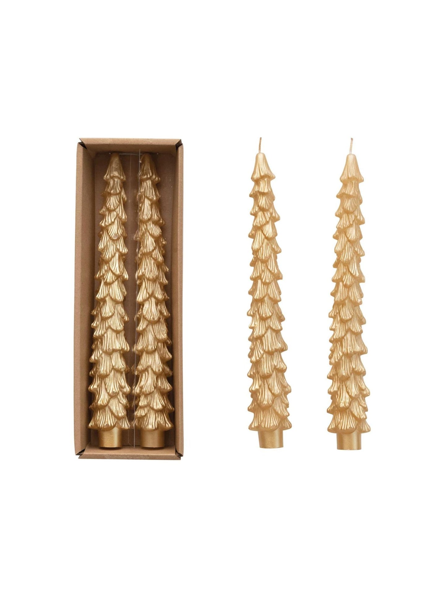 Gold Unscented Tree Shaped Taper Candles, Set of 2