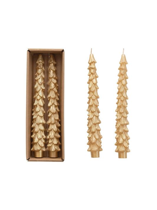 Gold Unscented Tree Shaped Taper Candles, Set of 2