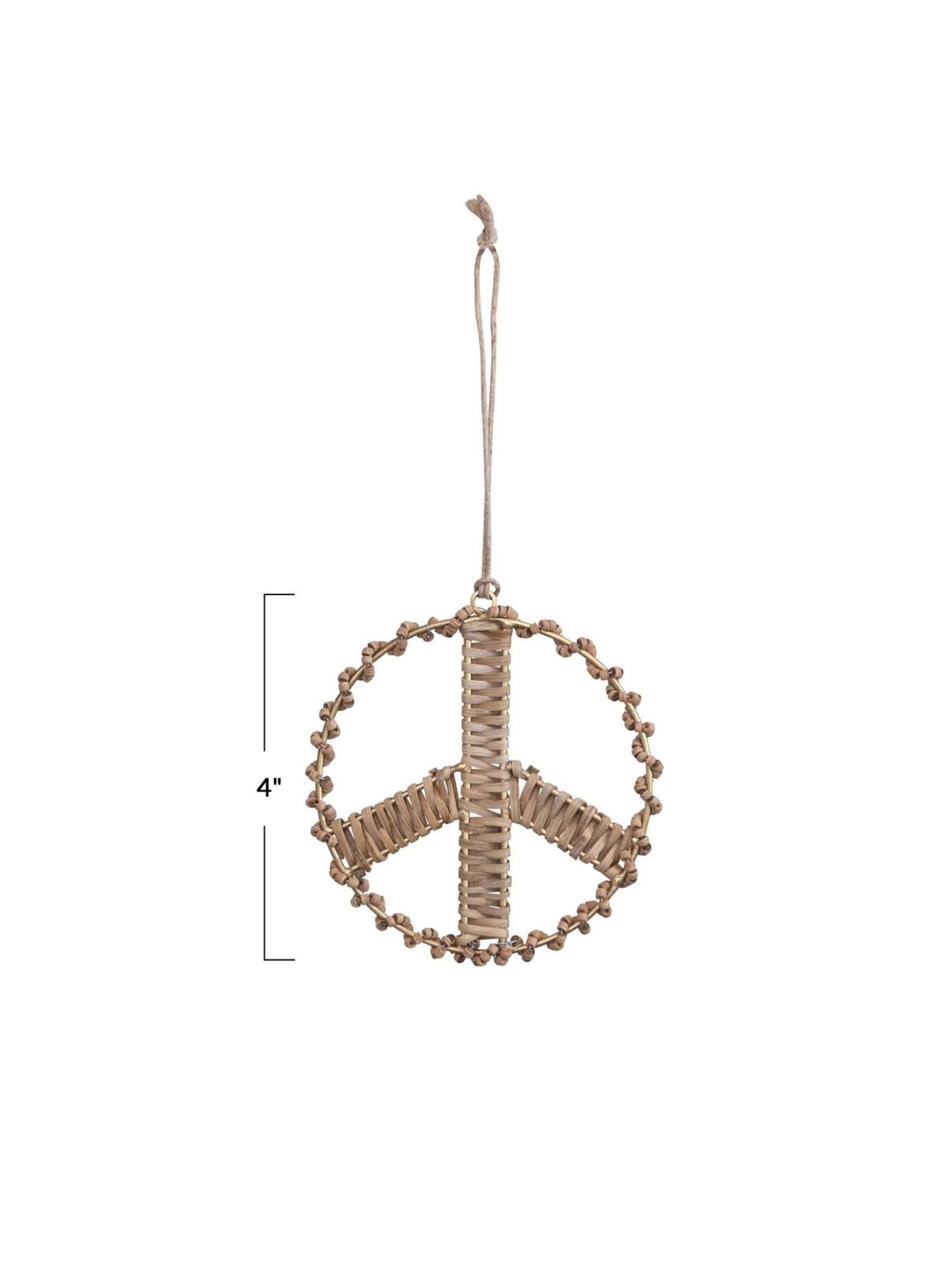 Rattan & Mango Wood Bead Peace Sign Ornament