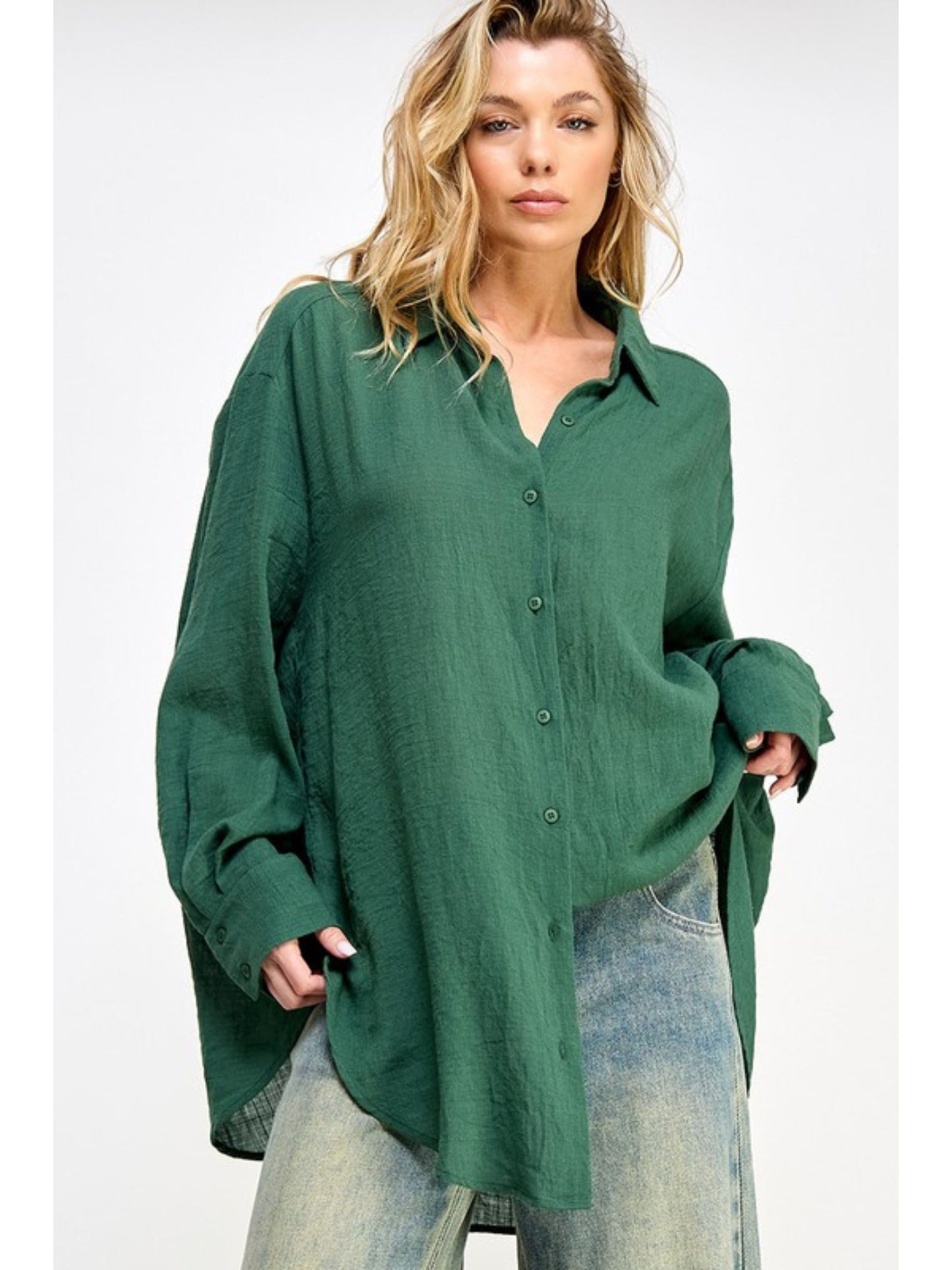 Malibu Gauze Top - Forest Green