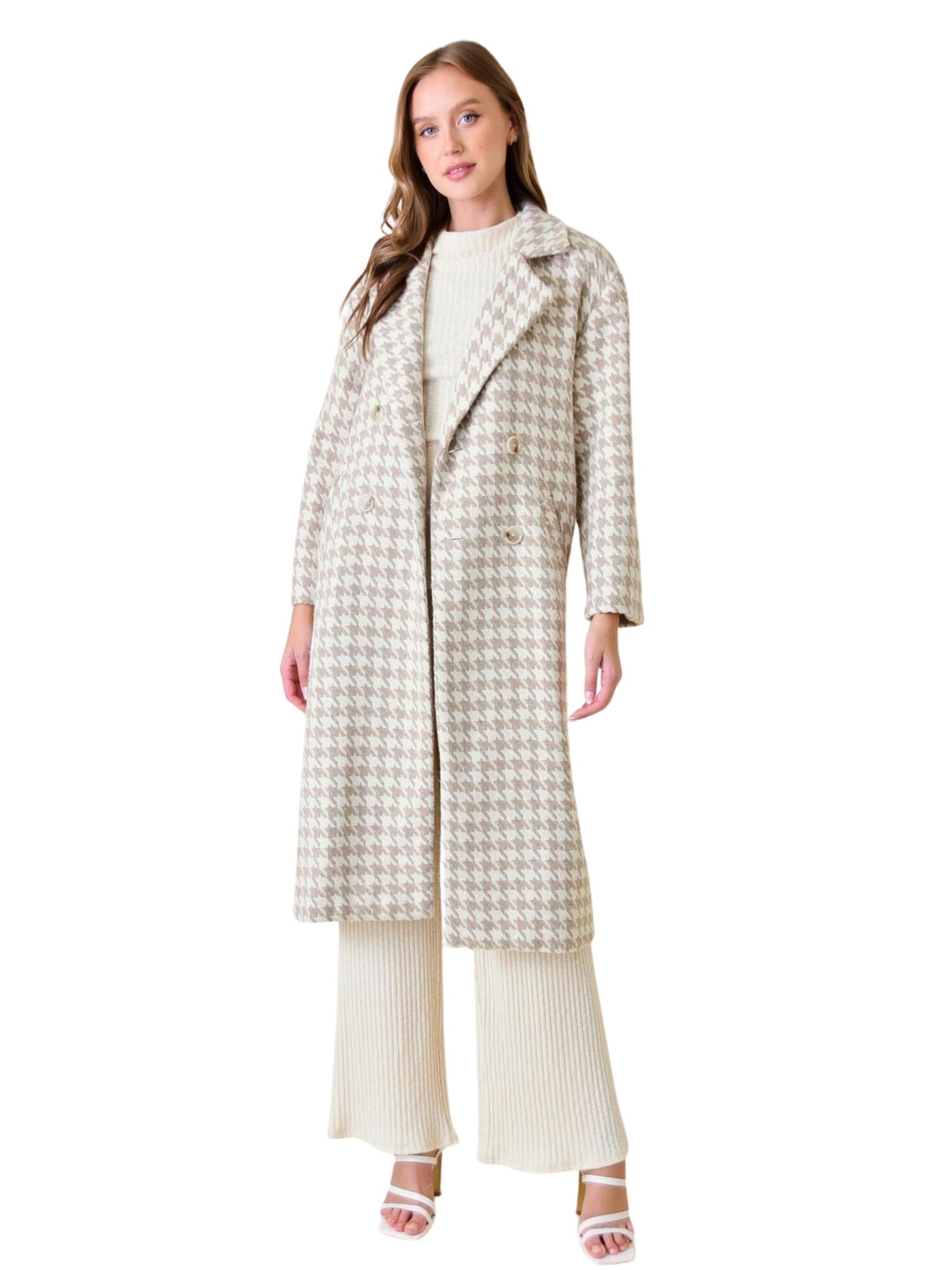 Houndstooth Oversized Jacket - Beige/Ivory