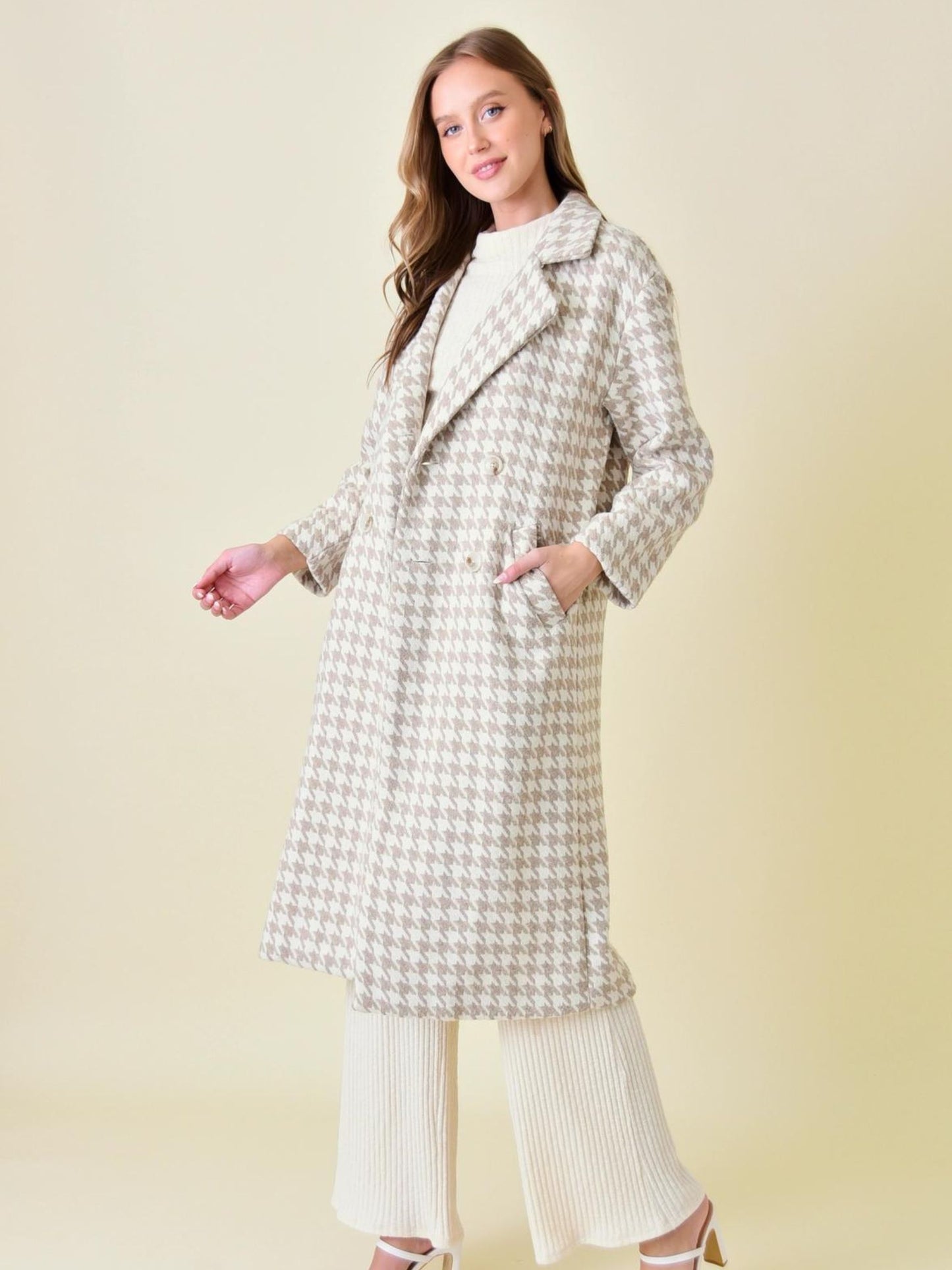 Houndstooth Oversized Jacket - Beige/Ivory