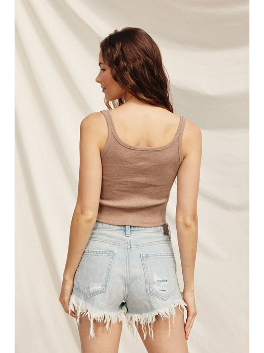 Sand Ribbed Knit Short Tank