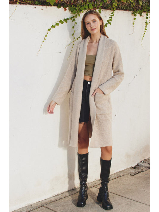 Natural Open Front Long Cardigan
