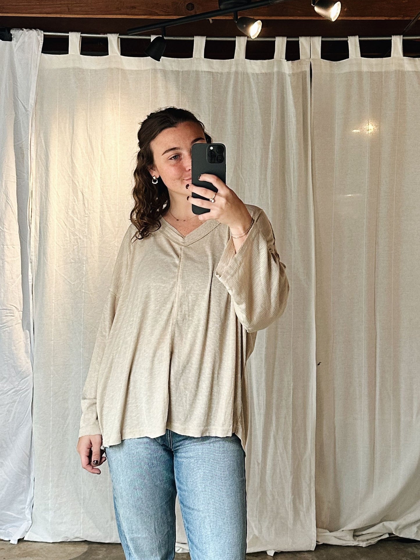 Almond Oversized Long Sleeve Top
