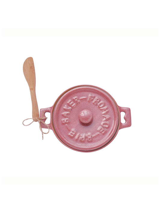Stoneware Brie Baker with Bamboo Spreader