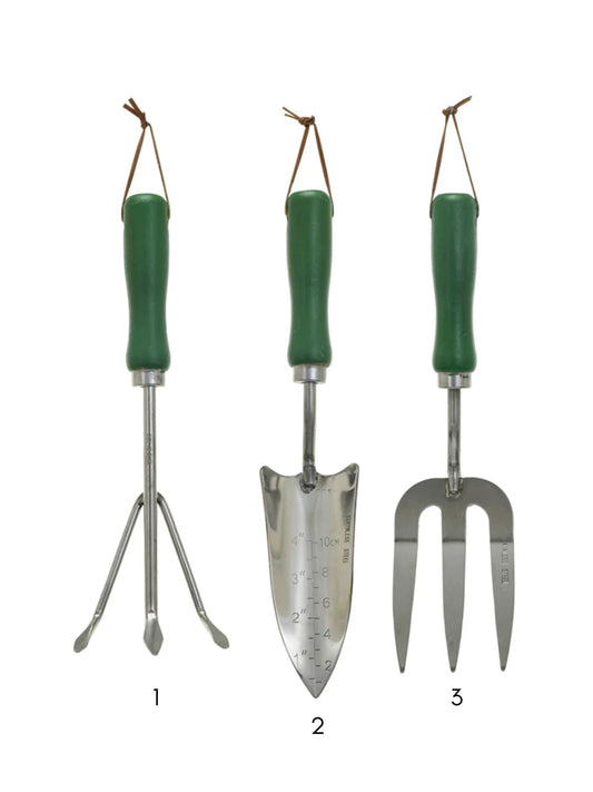 Stainless Steel Garden Tool w/ Wood Handle & Leather Tie