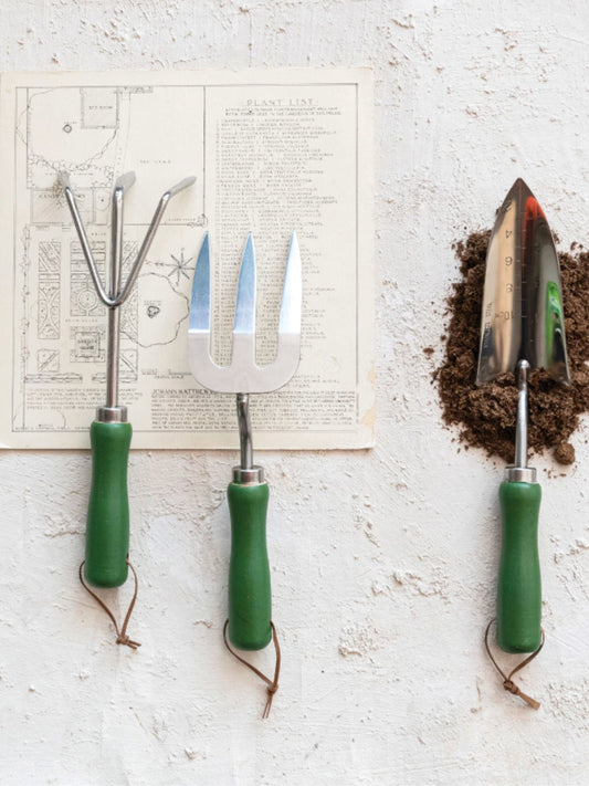 Stainless Steel Garden Tool w/ Wood Handle & Leather Tie