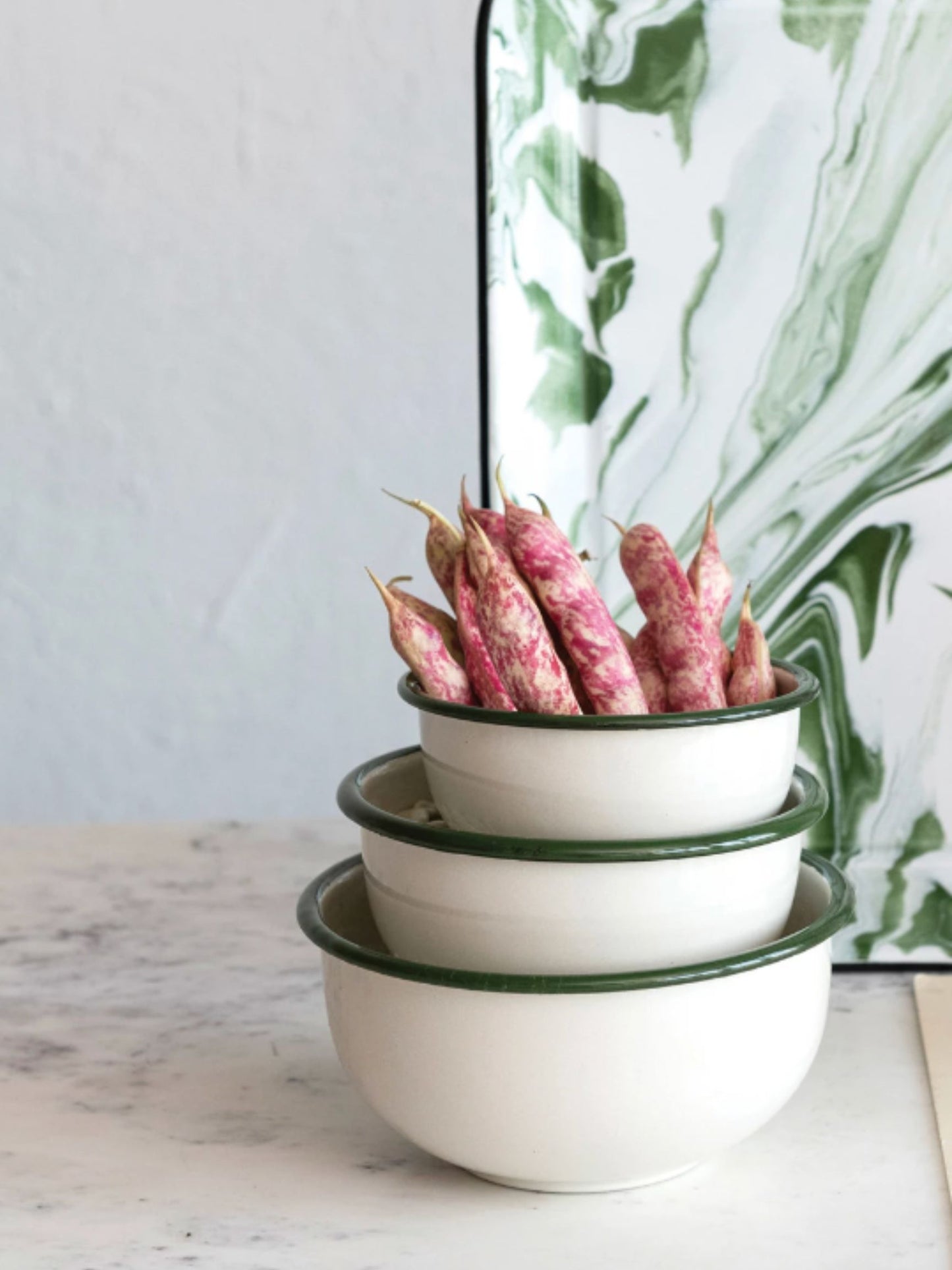Enameled Bowls w/ Green Rim