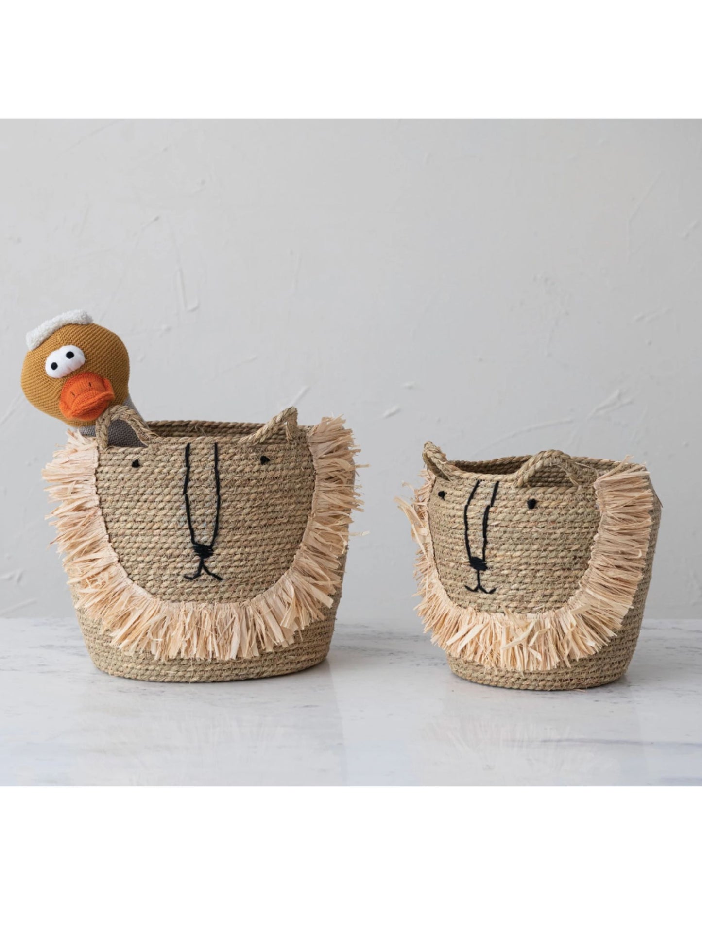 Hand-Woven Seagrass Lion Baskets w/ Handles,