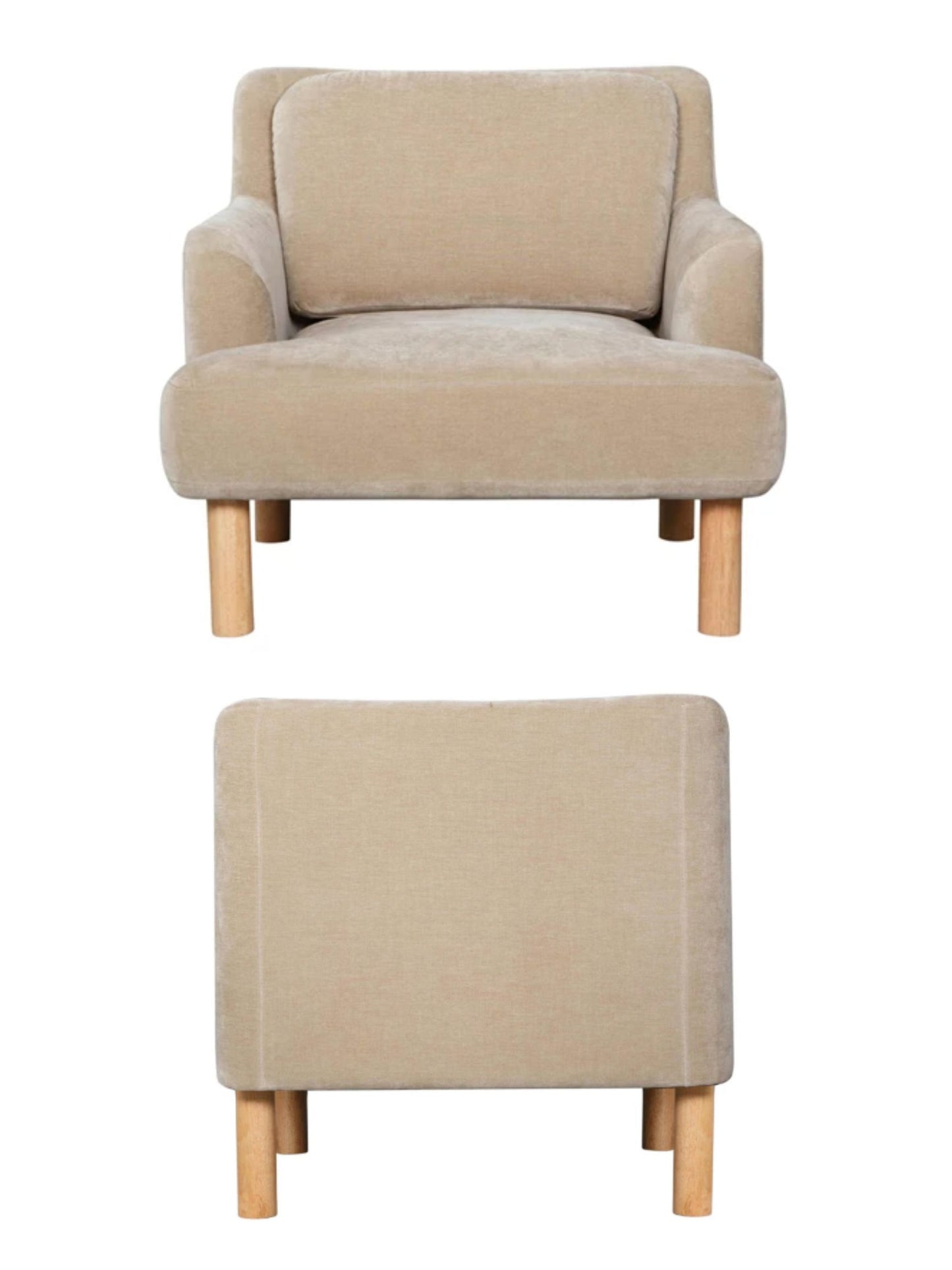 Velvet Upholstered Chair w/ Oak Wood Legs