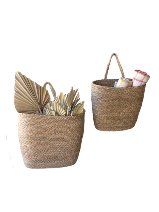 Tall Oval Woven Seagrass Wall Basket