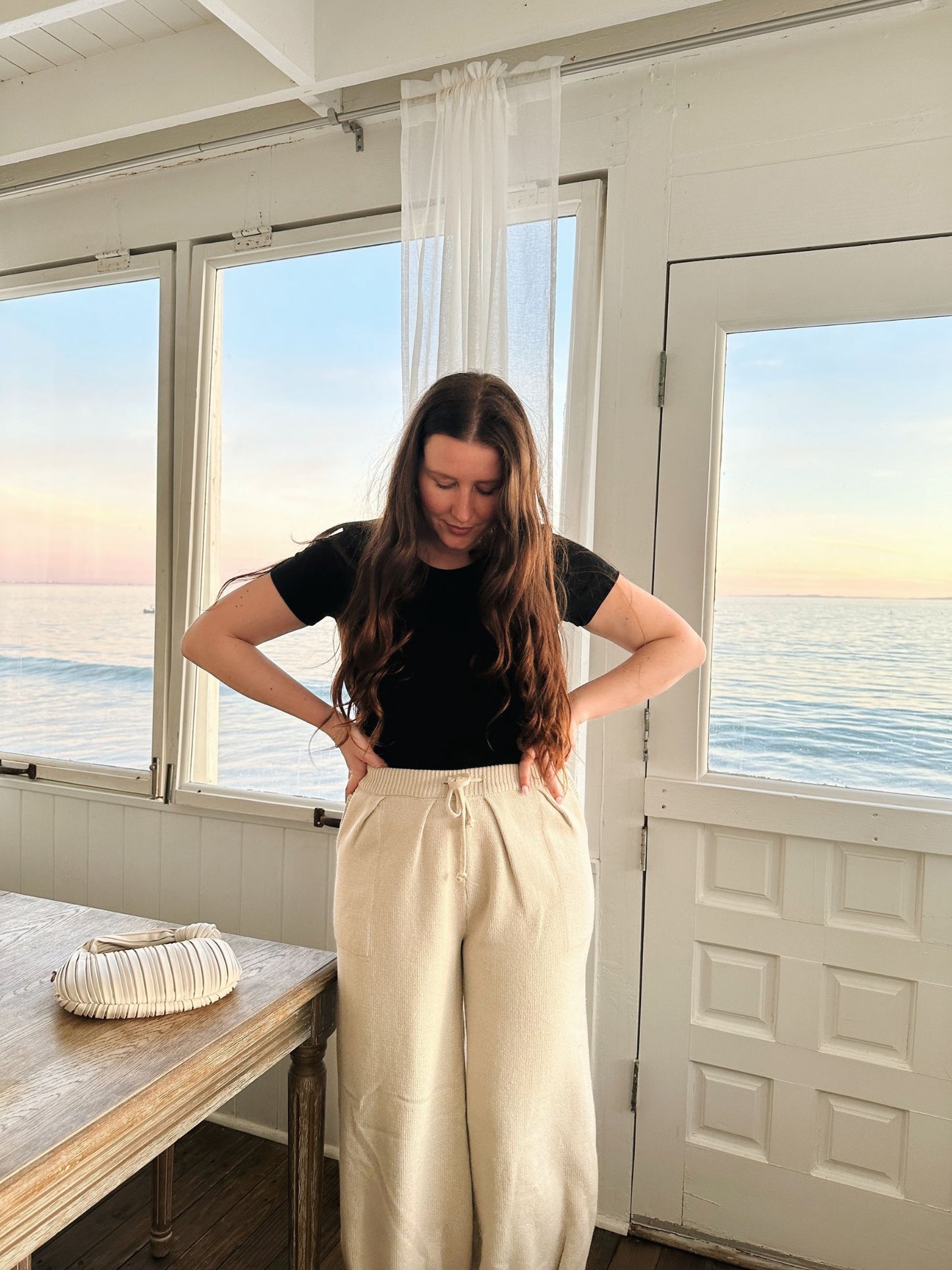 Pleated Bottom Knit Pants - Stone
